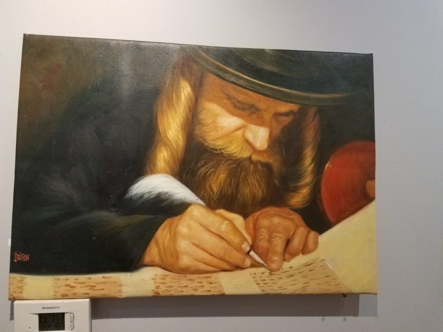 Jewish Scribe with huge peyot scribe sofer oil painting jewish art manhattan