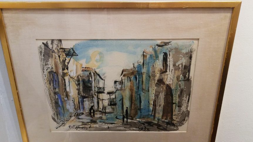 "Sabbath Jerusalem" by Itzak Holtz, oil on canvas framed, 5 3/4 x 11 3/4 - beautiful judaica artwork